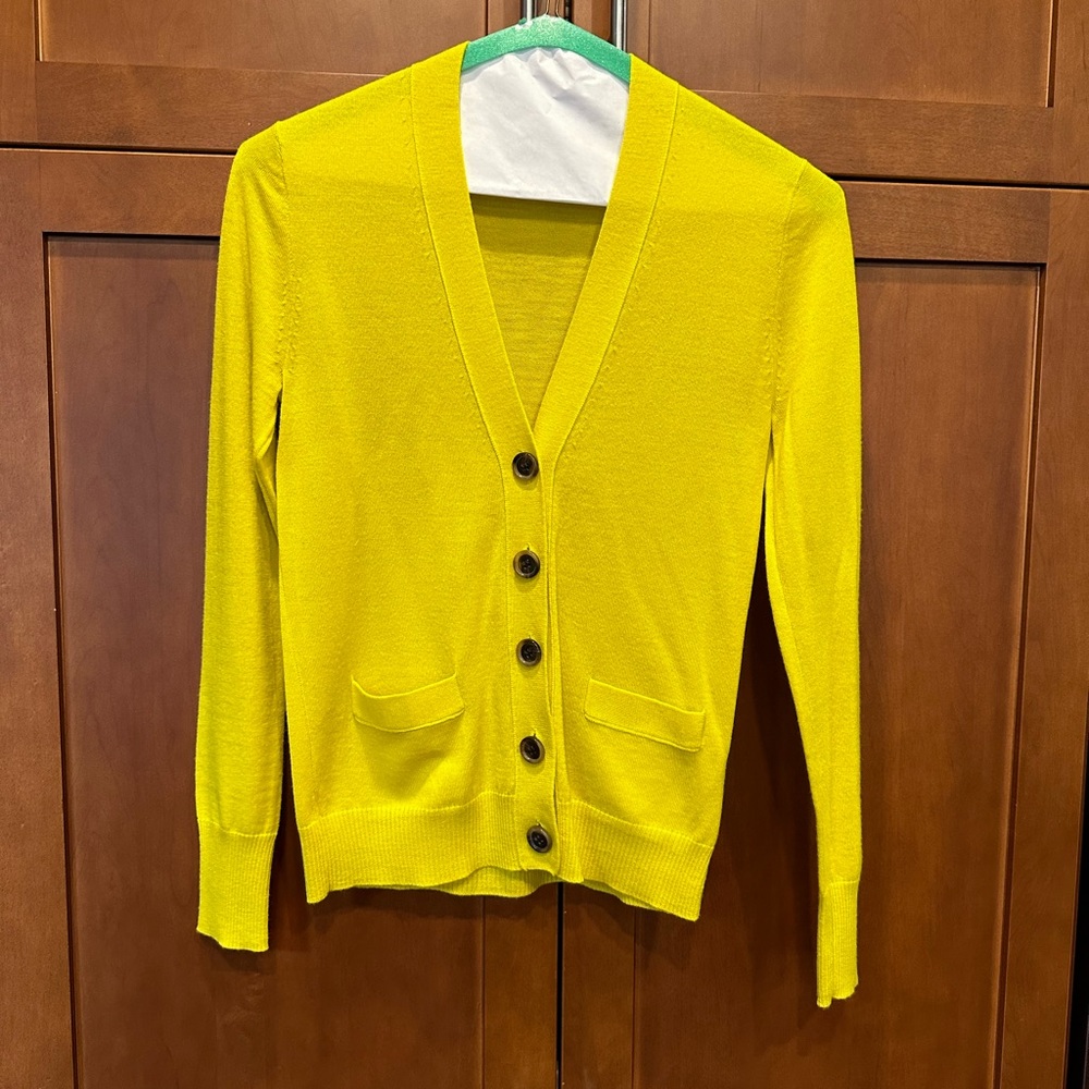 J. Crew Yellow Cardigan Sweater V-Neck Fine Knit